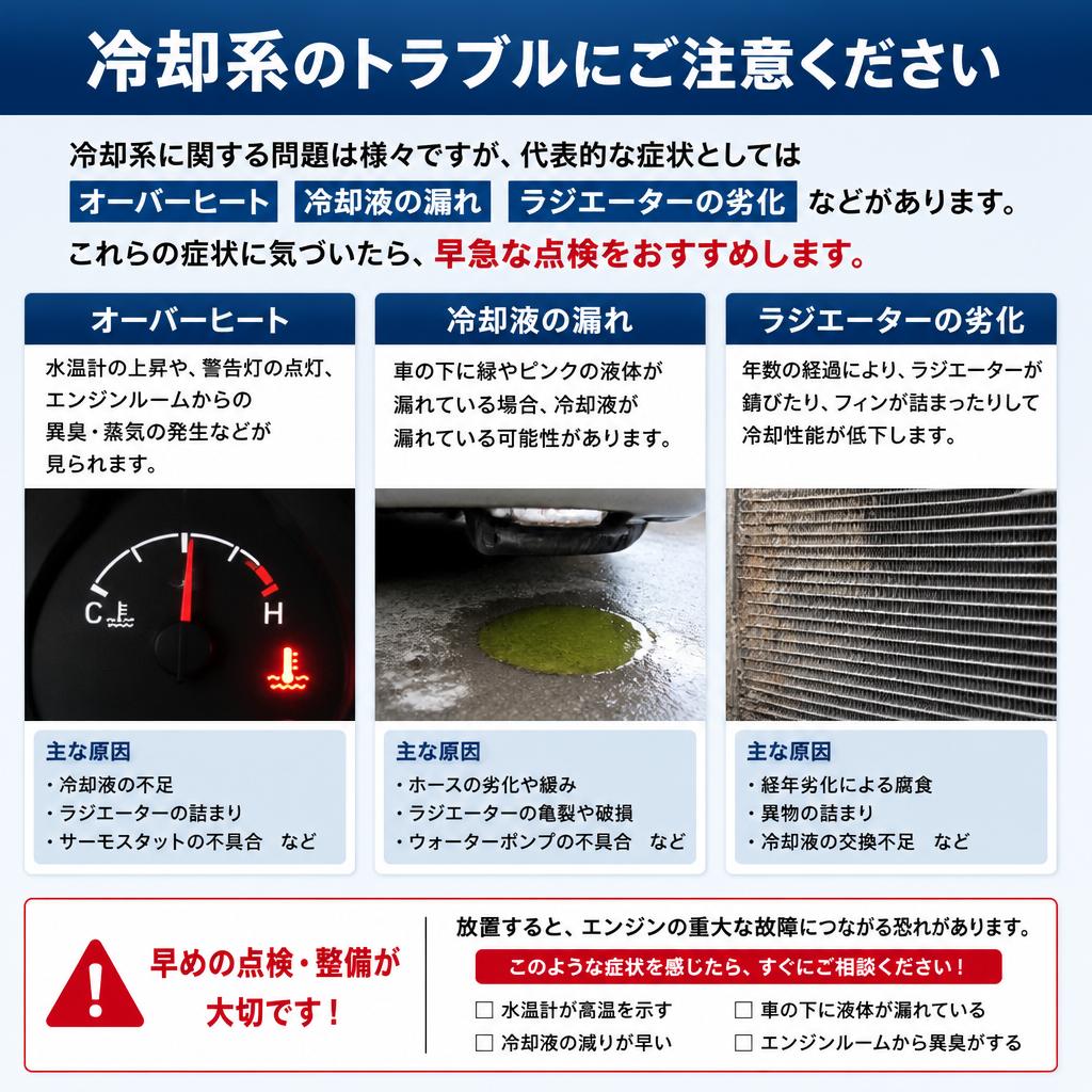 主な冷却系の故障症状