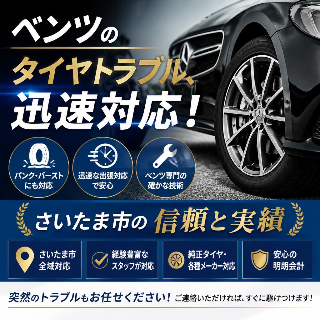 ベンツのタイヤトラブル、迅速対応！さいたま市の信頼と実績