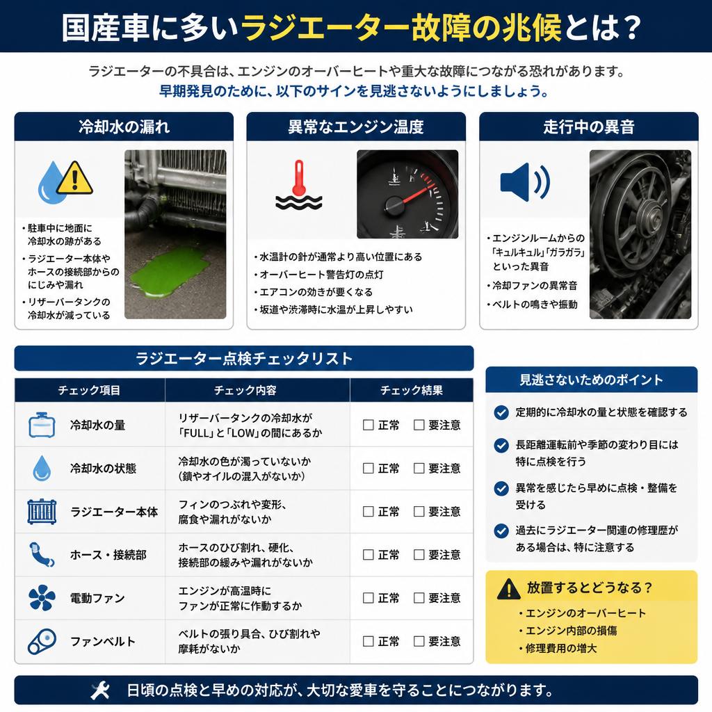 国産車のラジエーター故障の兆候
