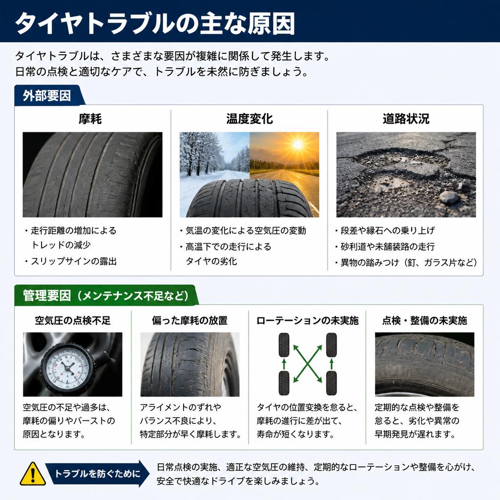 タイヤトラブルの主な原因